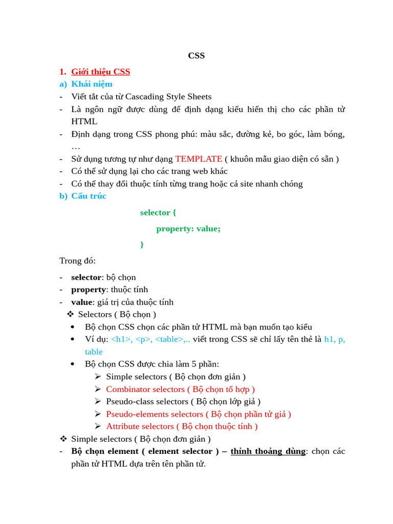 a) Khái niệm: 1. Giới thiệu CSS | PDF