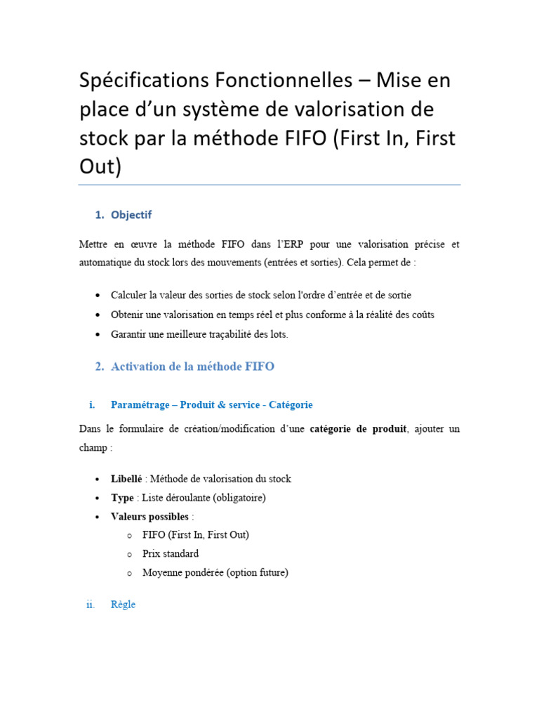 Spec - Méthode de Valorisation de Stock FIFO | PDF | Inventaire ...