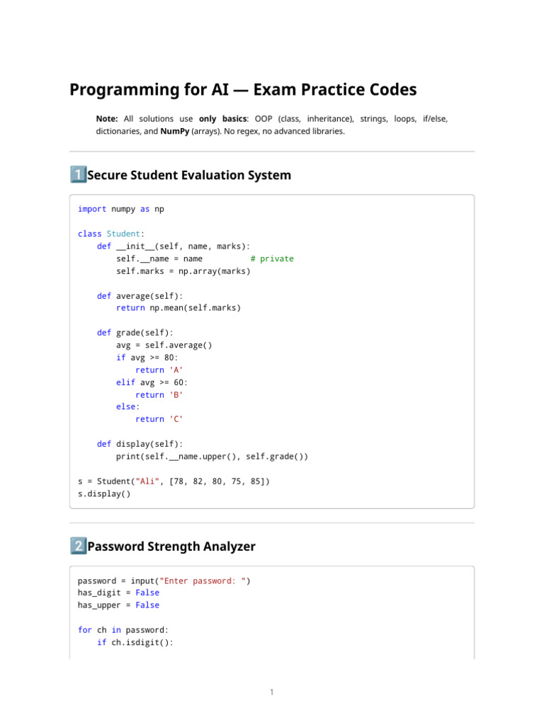 Programming For Ai - Exam Practice Codes | PDF | Computer Programming