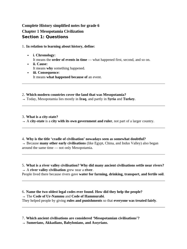 Based On 4 Civilisations History Grade 6 Notes | PDF | Mesopotamia ...