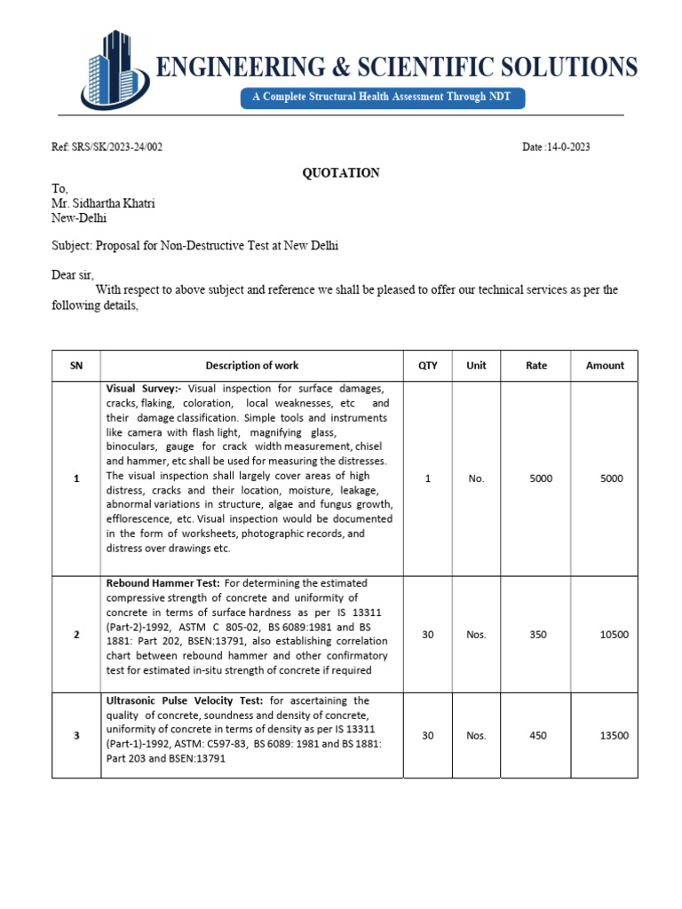 ESS Quote For NDT Testing | PDF | Corrosion | Nondestructive Testing