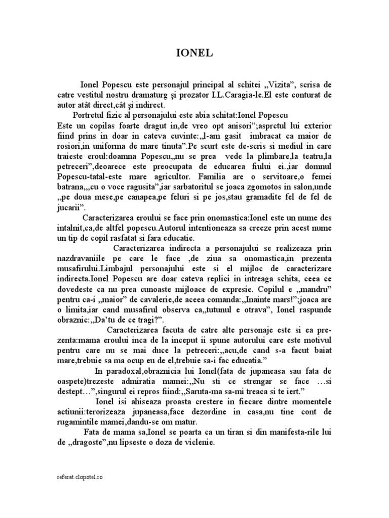 Rezumat La Conac De Ion Luca Caragiale Ion Luca Caragiale - Vizita (Caracterizarea Lui Ionel)