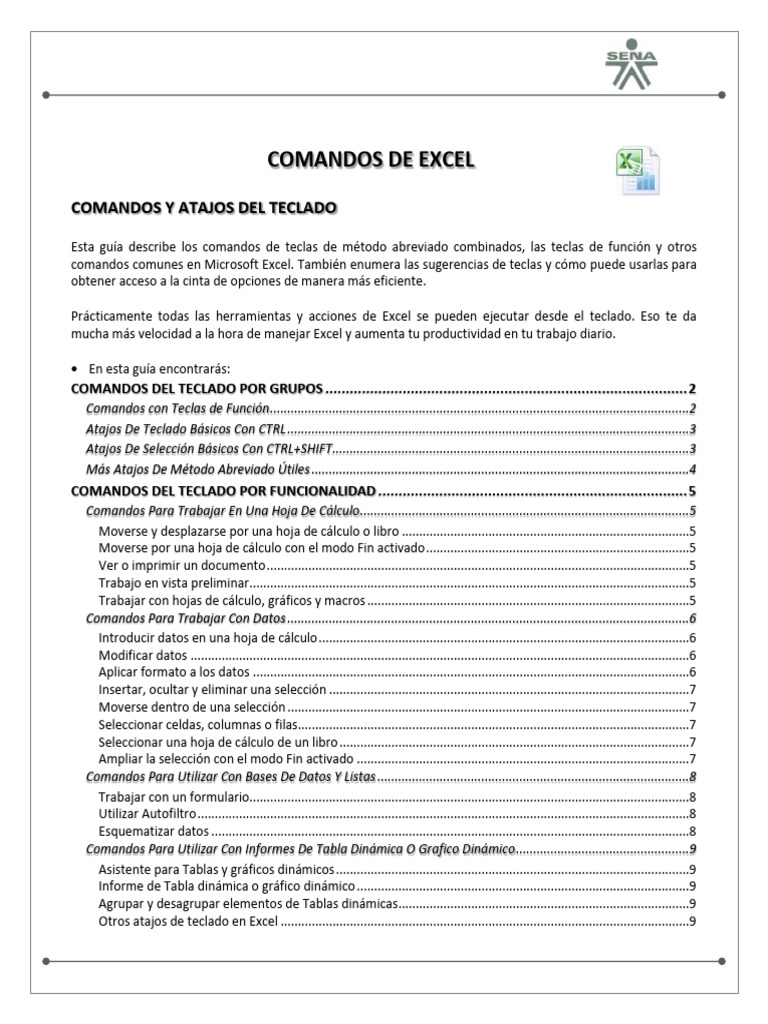 Excel - Comandos | PDF | Hoja de cálculo | Microsoft Excel