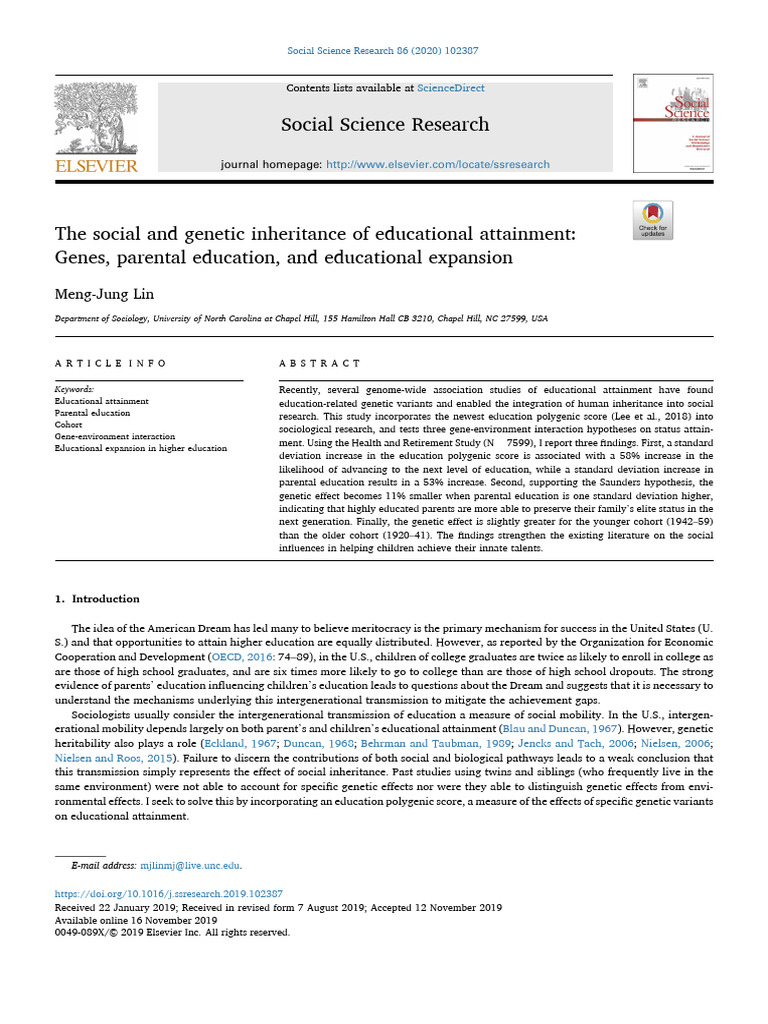 Lin, M. J. (2020). the Social and Genetic Inheritance of Educational ...