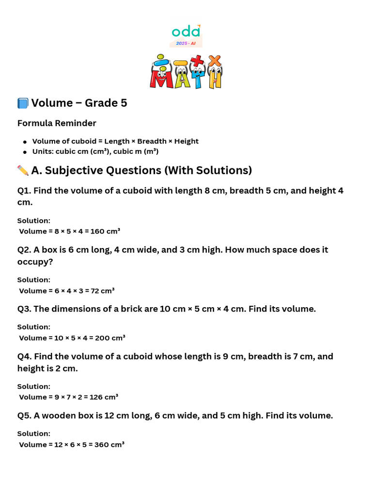 VOLUME - Subjective Question | PDF