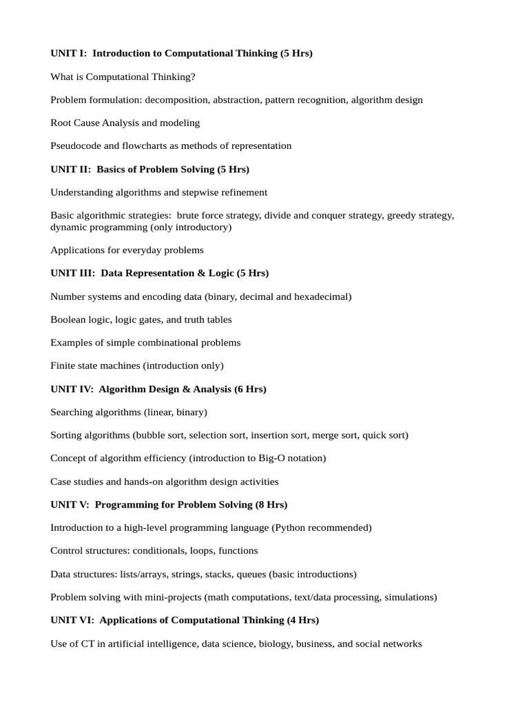 Syllabus Computational Thinking and Problem Solving | PDF | Algorithms ...