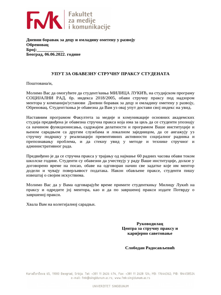 Uput Za Praksu | PDF