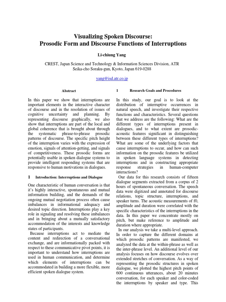 Visualizing Spoken Discourse: Prosodic Form and Discourse Functions of ...