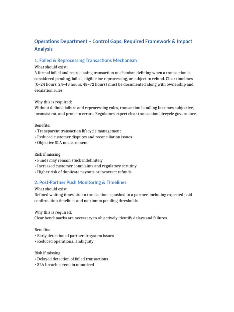 Operations Control Framework Final Draft | PDF | Audit | Risk