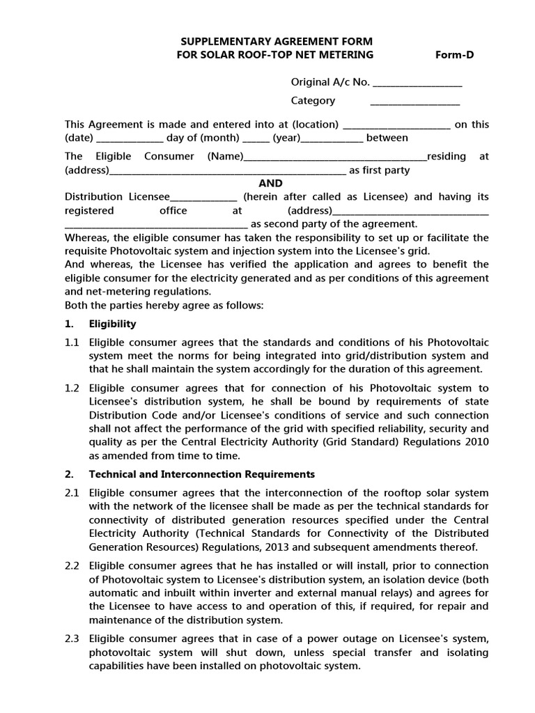OLD Netmetering Form-D | PDF | Photovoltaic System | Electric Power