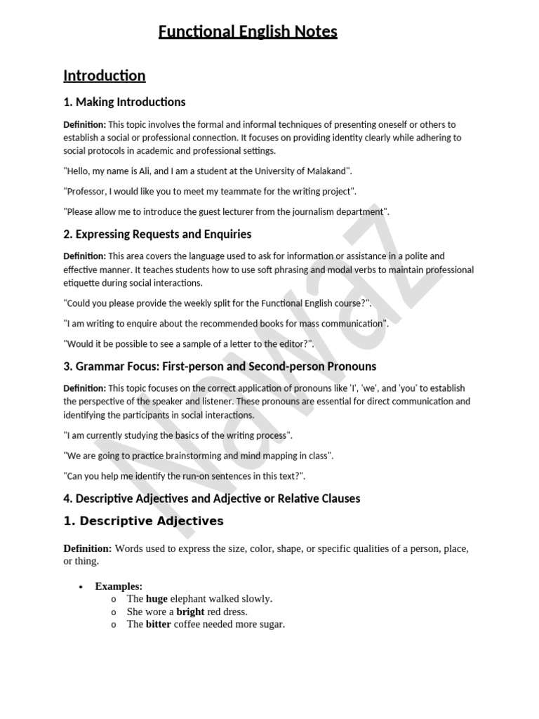 Functional English Notes 1 | PDF | Verb | English Language