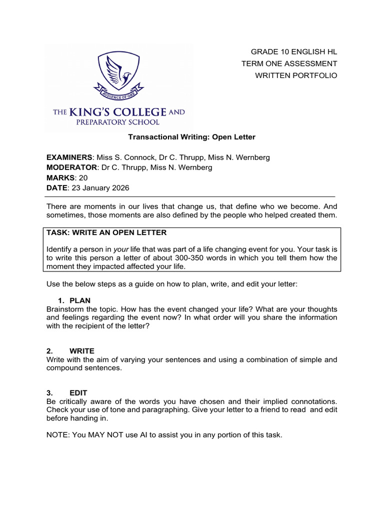 Grade 10 Open Letter | PDF | Linguistics | Human Communication
