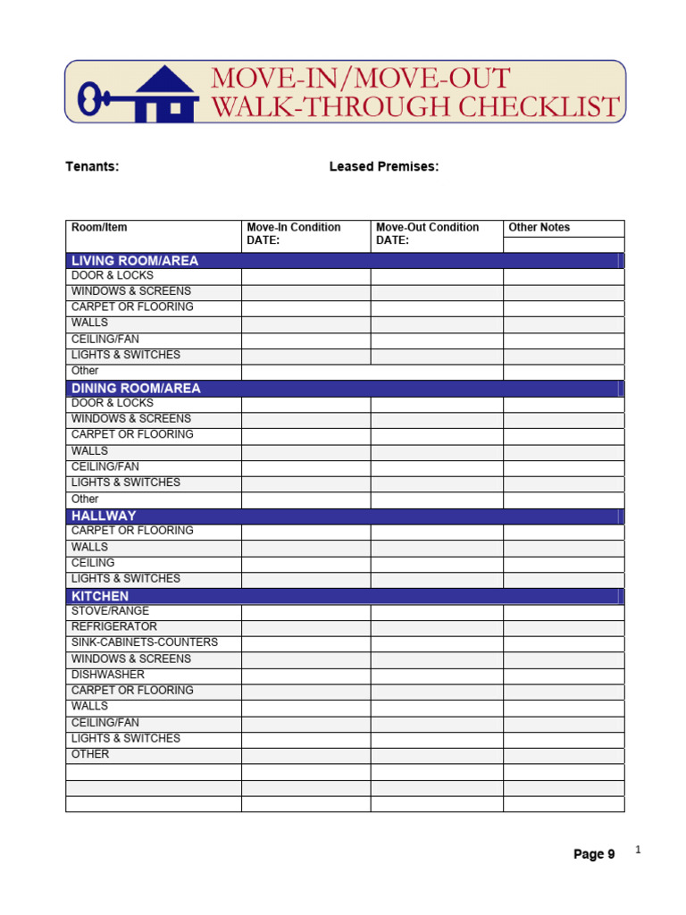 Move Inmove Out Checklist | PDF | Bathroom | Home