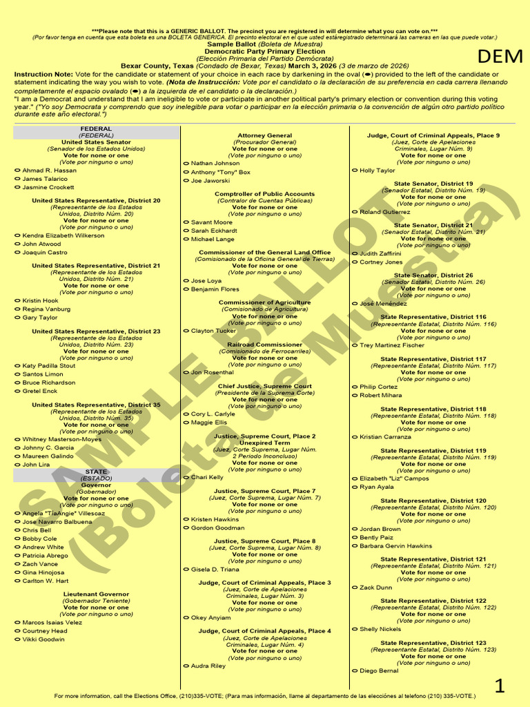 Primary Sample Ballot Dem - 202601271124492101 | PDF | Costo de la vida ...