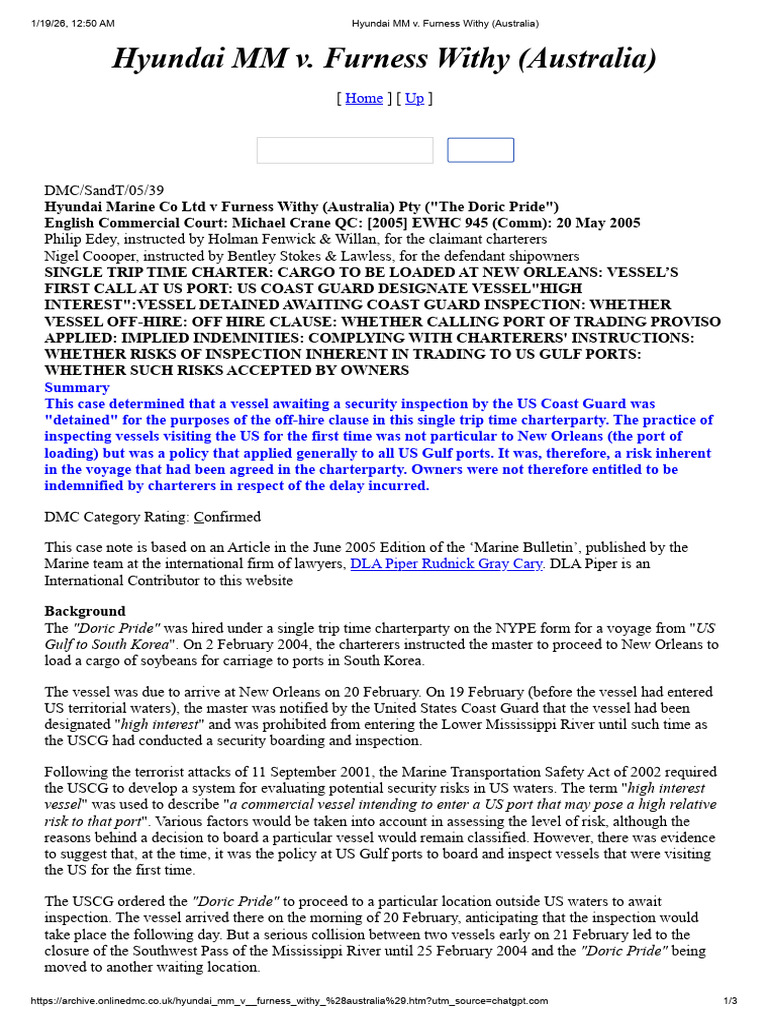 Hyundai MM v. Furness Withy (Australia) | PDF | Indemnity | Common Law