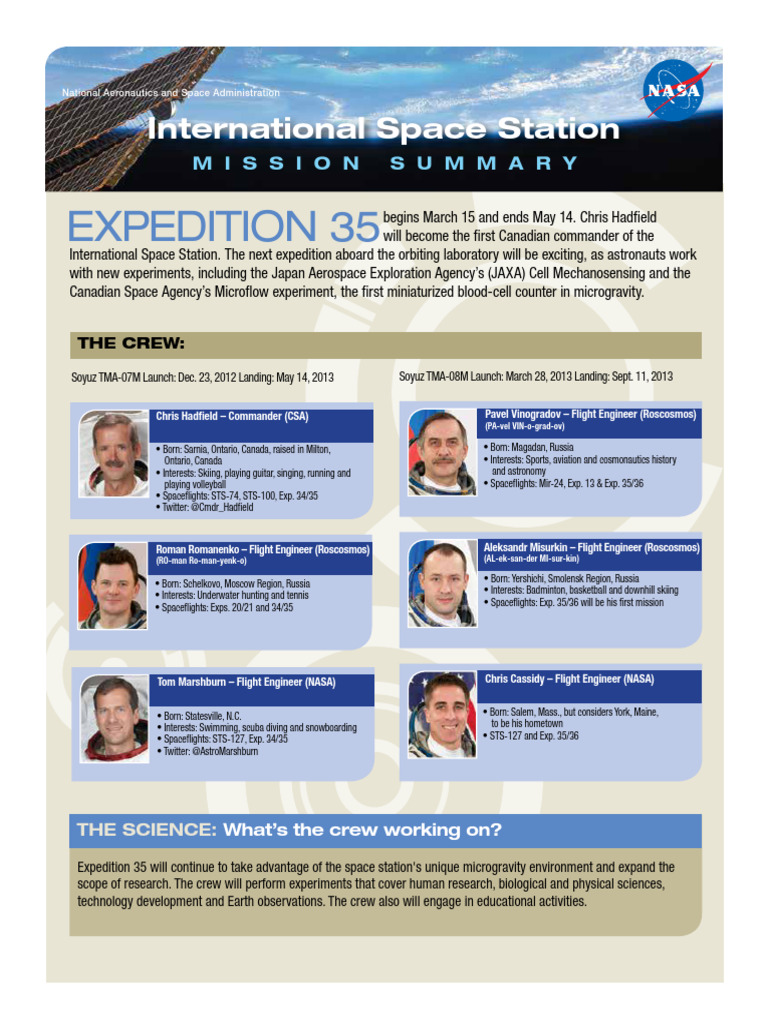 ISS Expedition 035 Summary | PDF | International Space Station ...