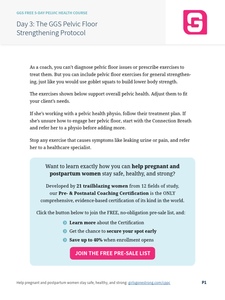 GGS PelvicHealthCourse Day3 GGSPelvicFloorStrengtheningProtocol | PDF ...