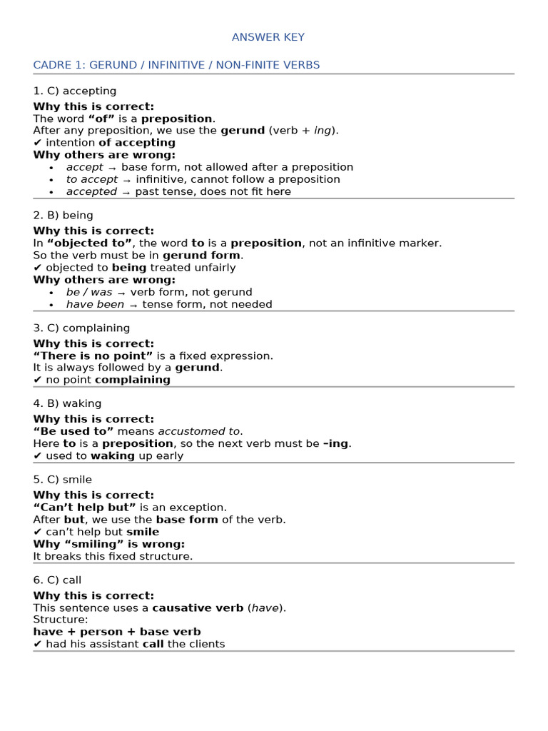 Grade 10 Grammar Advanced Level Questions Answer Key | PDF | Verb ...