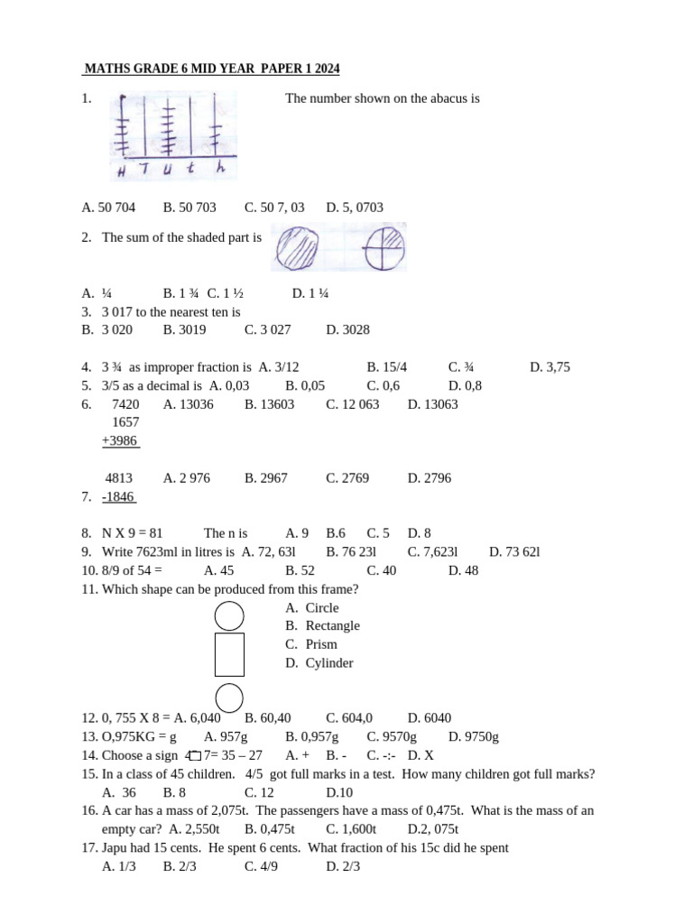 Maths Grade 6 Paper1 | PDF | Chess Theory | Chess