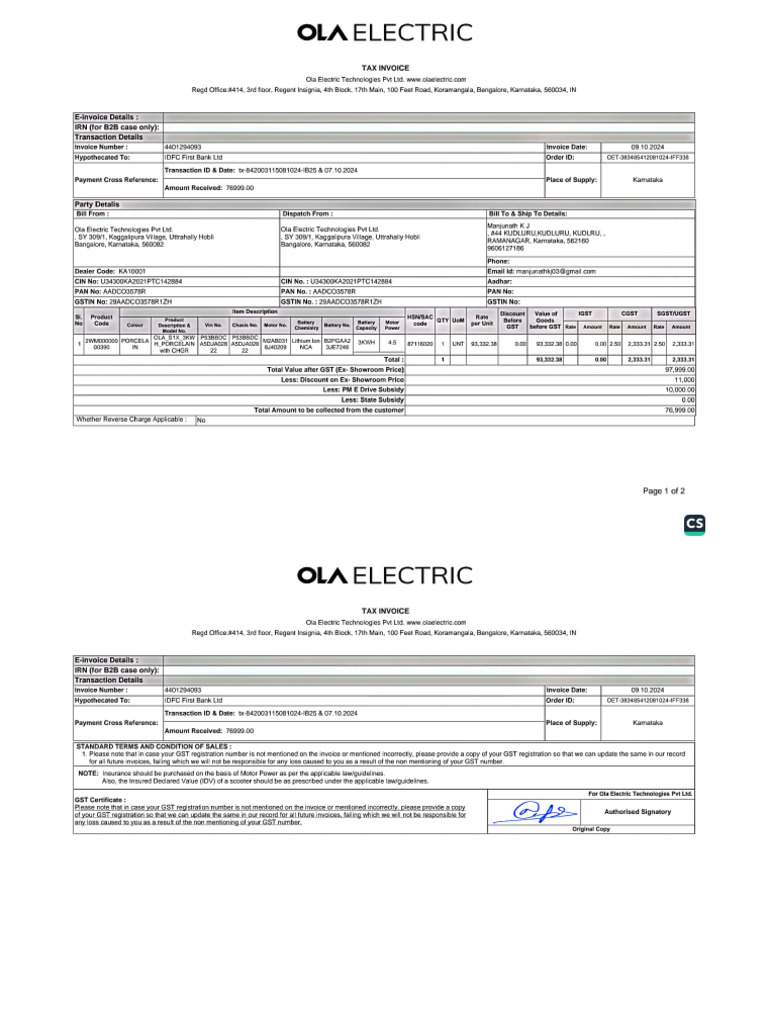 Manju Invoice | PDF