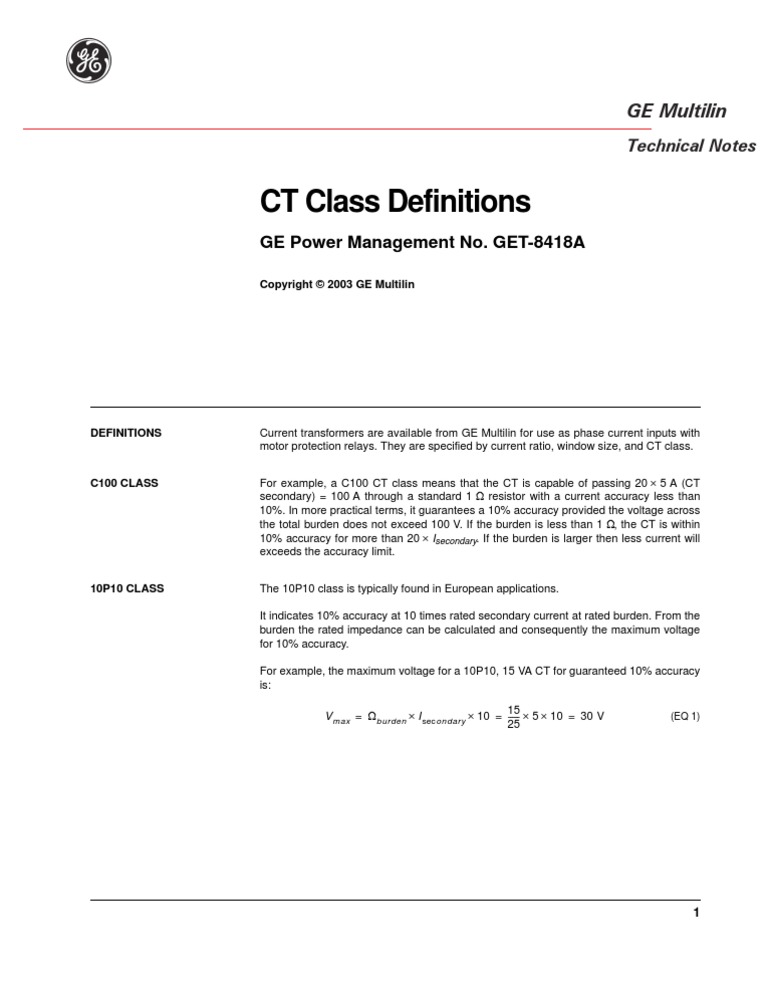 CT Class Definitions: GE Power Management No. GET-8418A | PDF ...