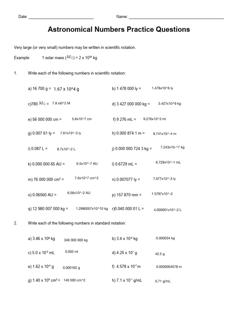 Astronomical Numbers Answers | PDF