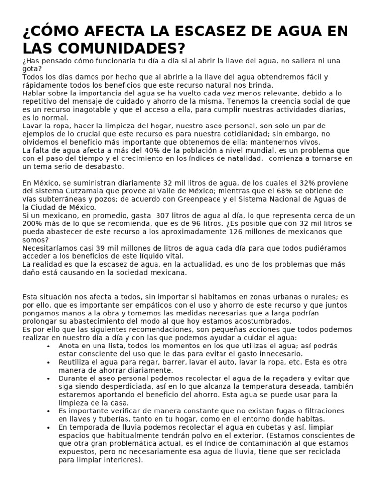 Cómo Afecta La Escasez de Agua en Las Comunidades | PDF | Agua | México