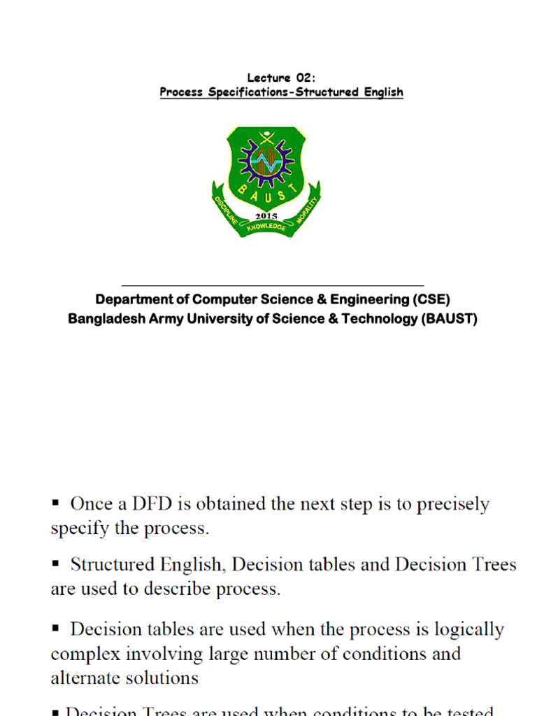 CSE 3209 Lec 05 Process Specifications Structured English | PDF