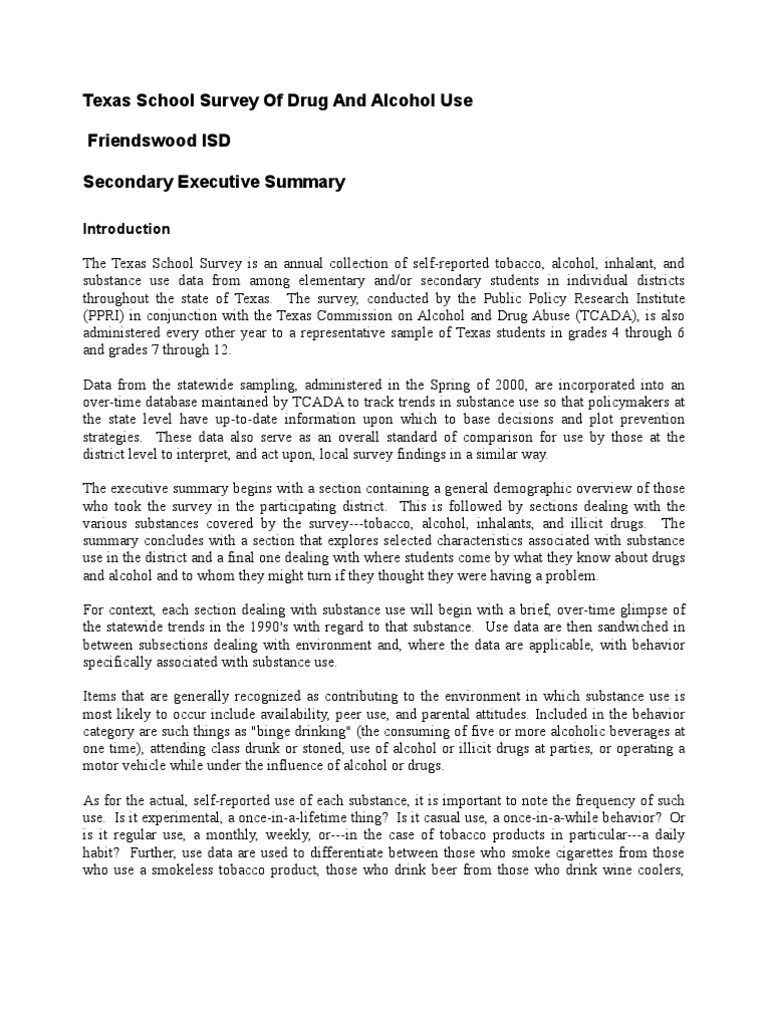 GALVESTON COUNTY Friendswood ISD 2000 Texas School Survey of Drug