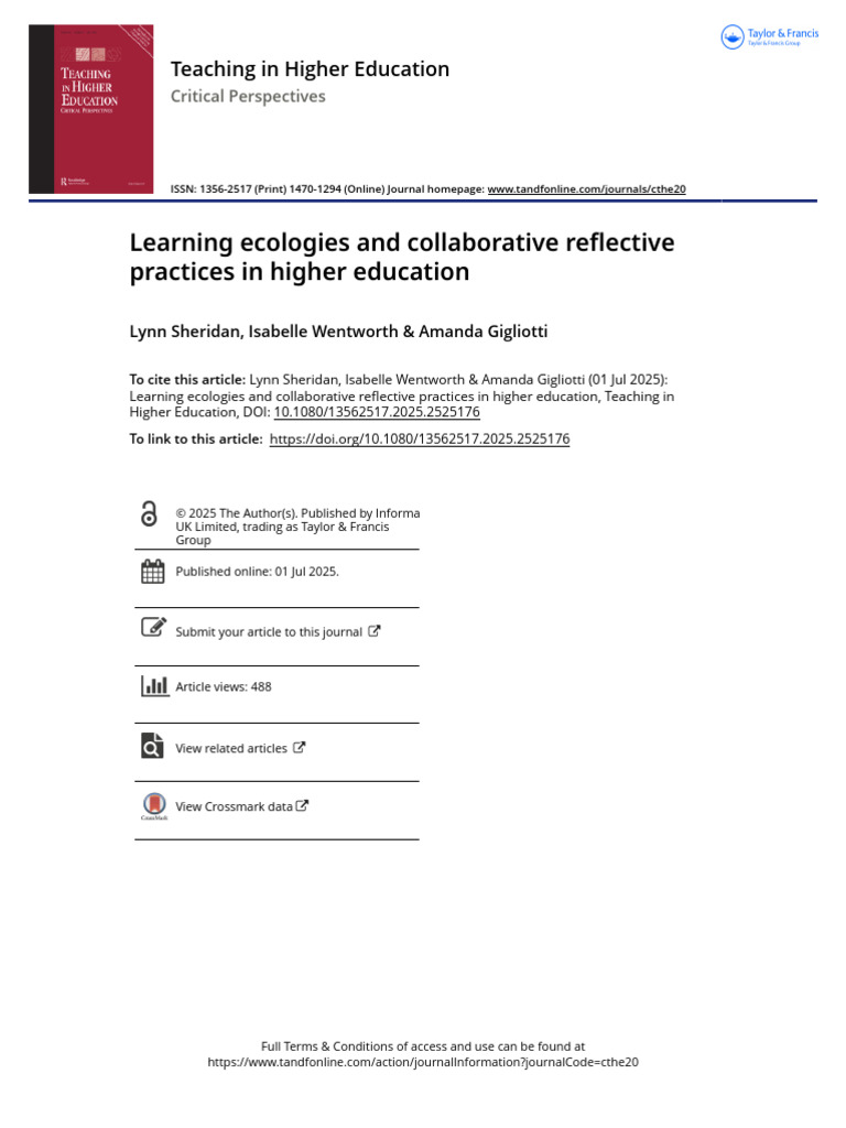 Learning Ecologies and Collaborative Reflective Practices in Higher ...