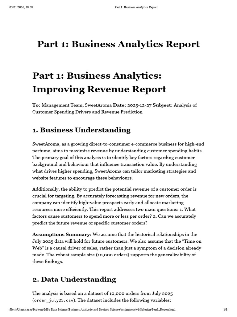 Part 1 - Business Analytics Report | PDF | Linear Regression | Analytics