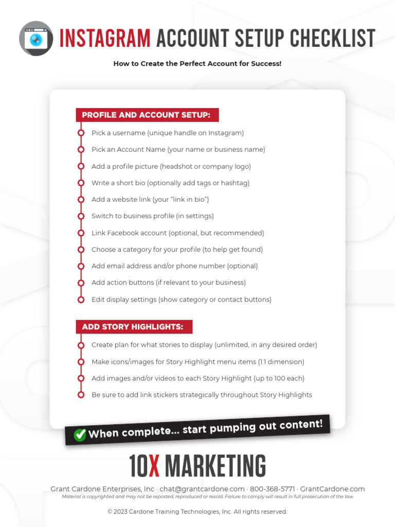 10X Instagram - Account Setup Checklist | PDF