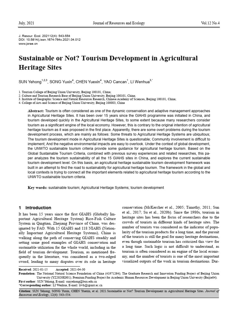 Sustainable or Not - Tourism Development in Agricultural Heritage Sites ...