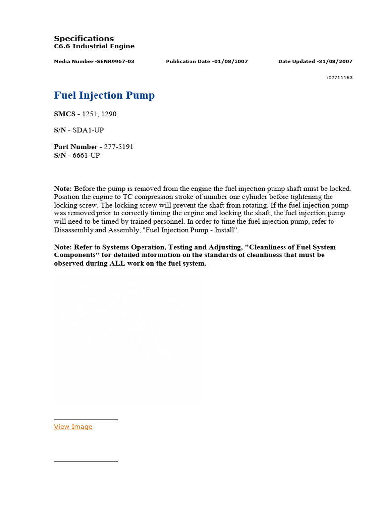 Fuel Injection Pump Specifications | PDF