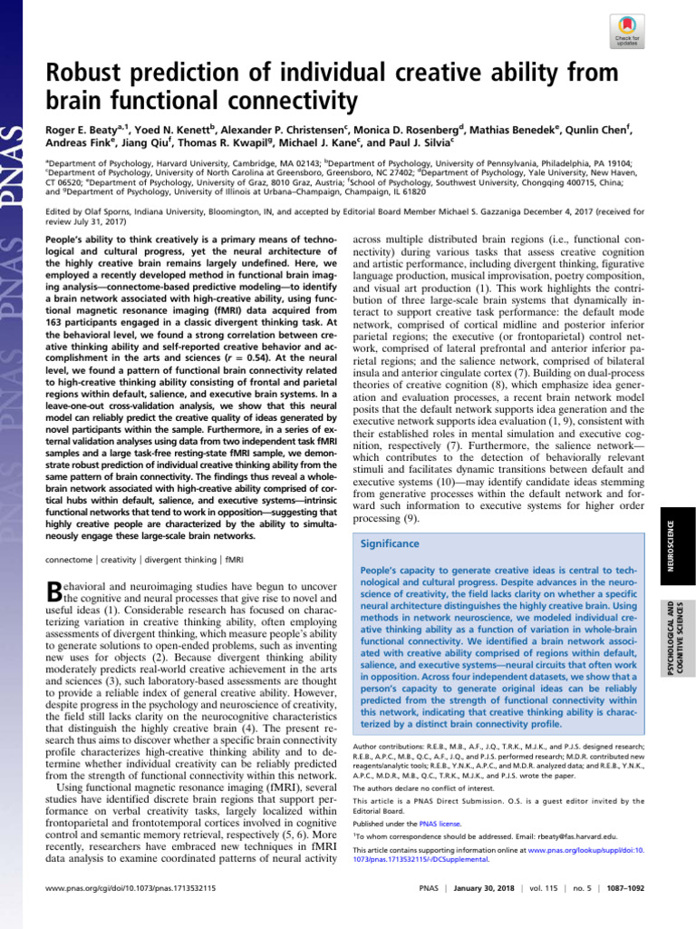 Robust Prediction of Individual Creative Ability From Brain Functional ...