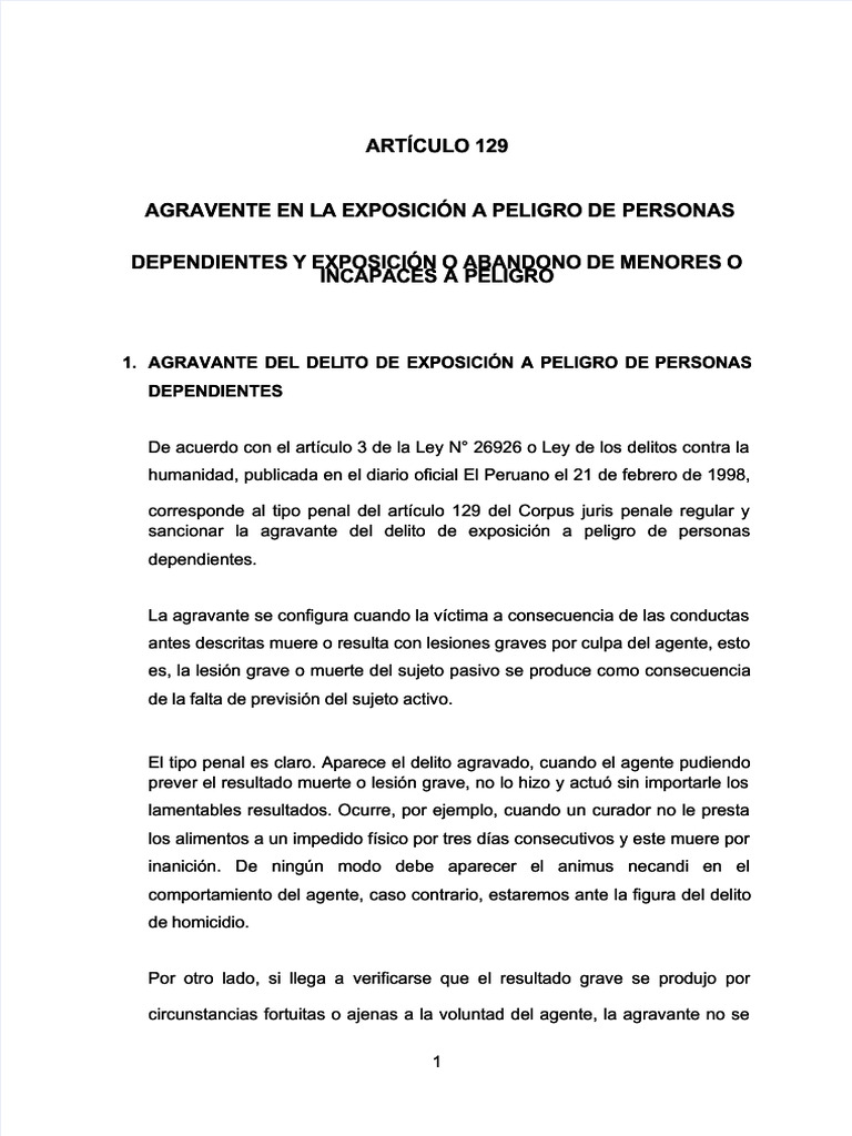 PDF Articulo 129 Del Codigo Penal Peruano Compress | PDF | Intención ...