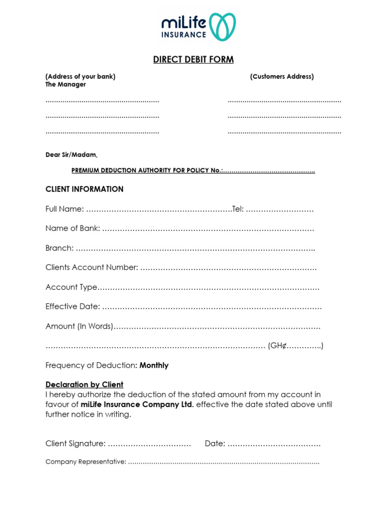 Bank Direct Debit Form | PDF