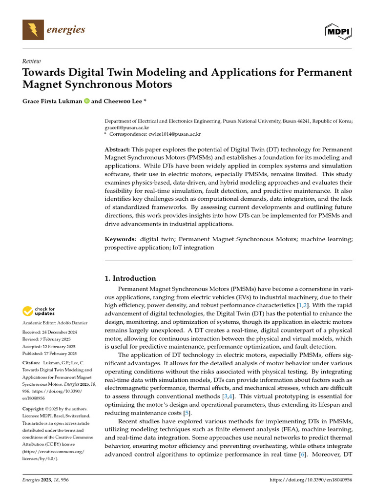 Towards Digital Twin Modeling and Applications For Permanent Magnet ...