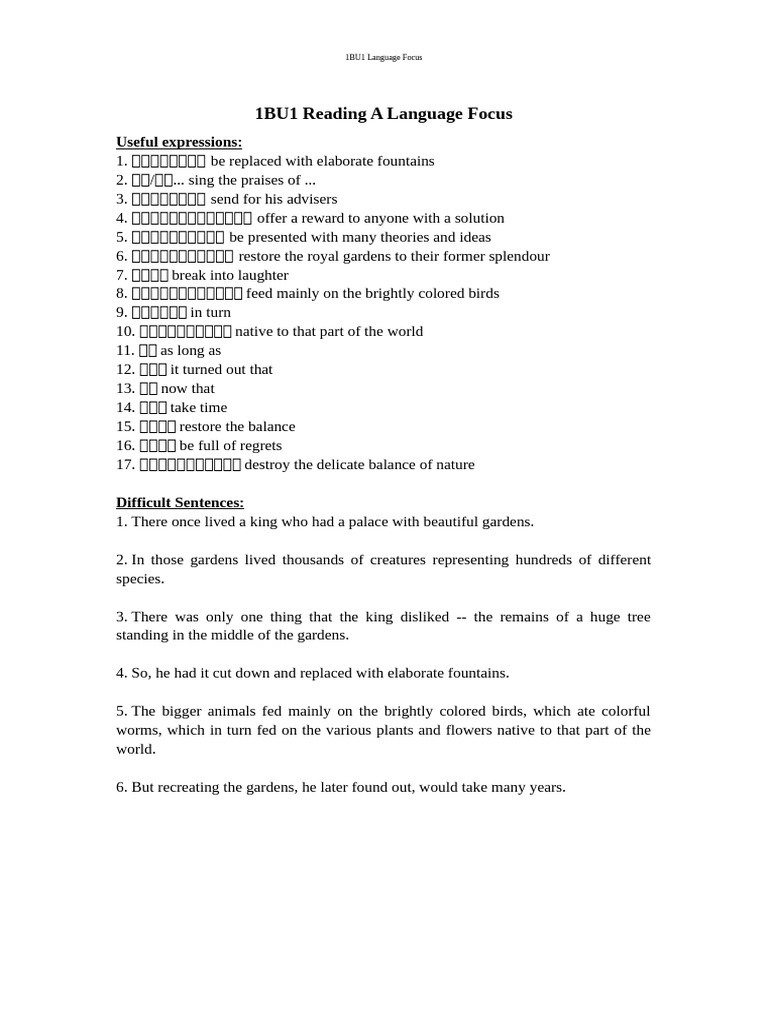 1BU1 Reading a,B Language Focus（教师） | PDF