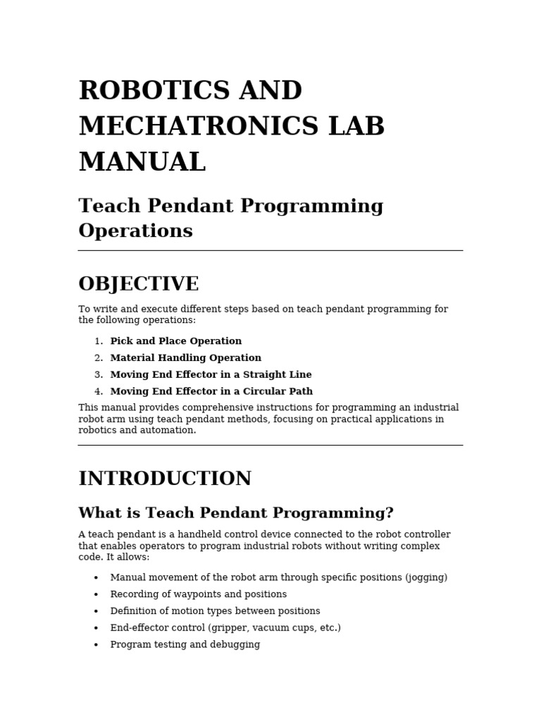 Robotics and Mechatronics Lab Manual | PDF | Robot | Robotics