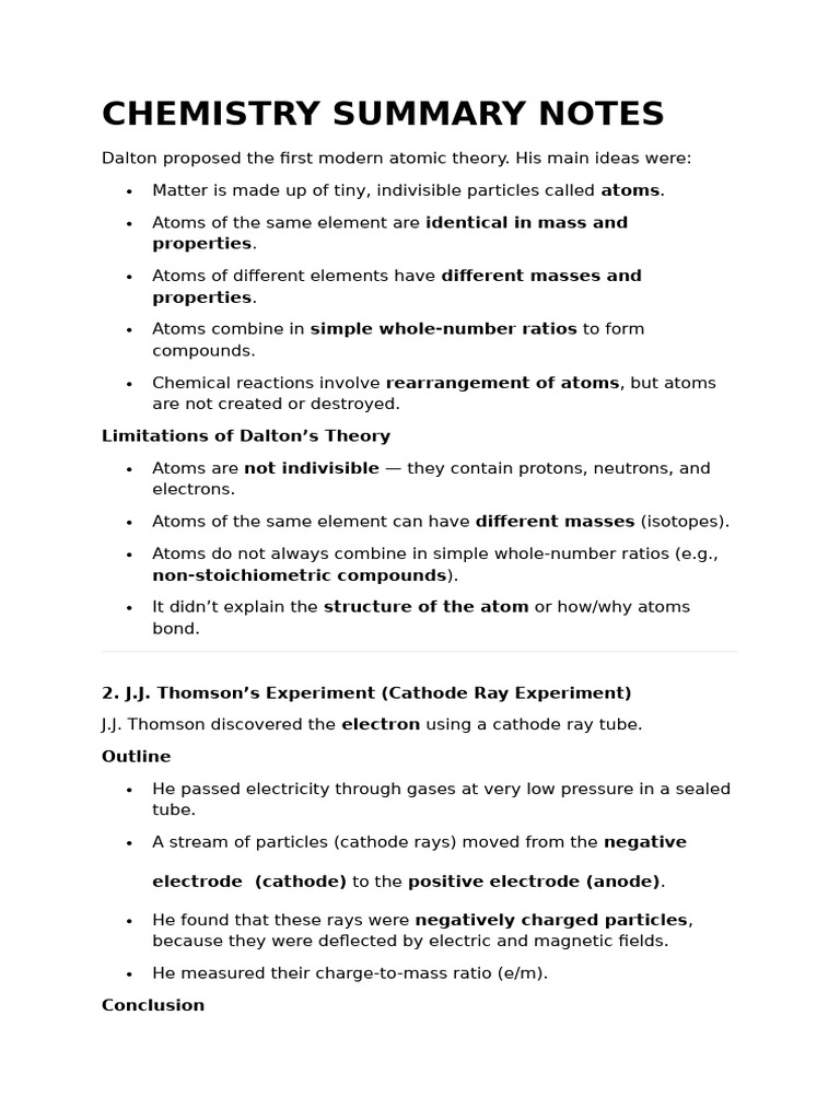 Chemistry Summary | PDF | Atoms | Graphite