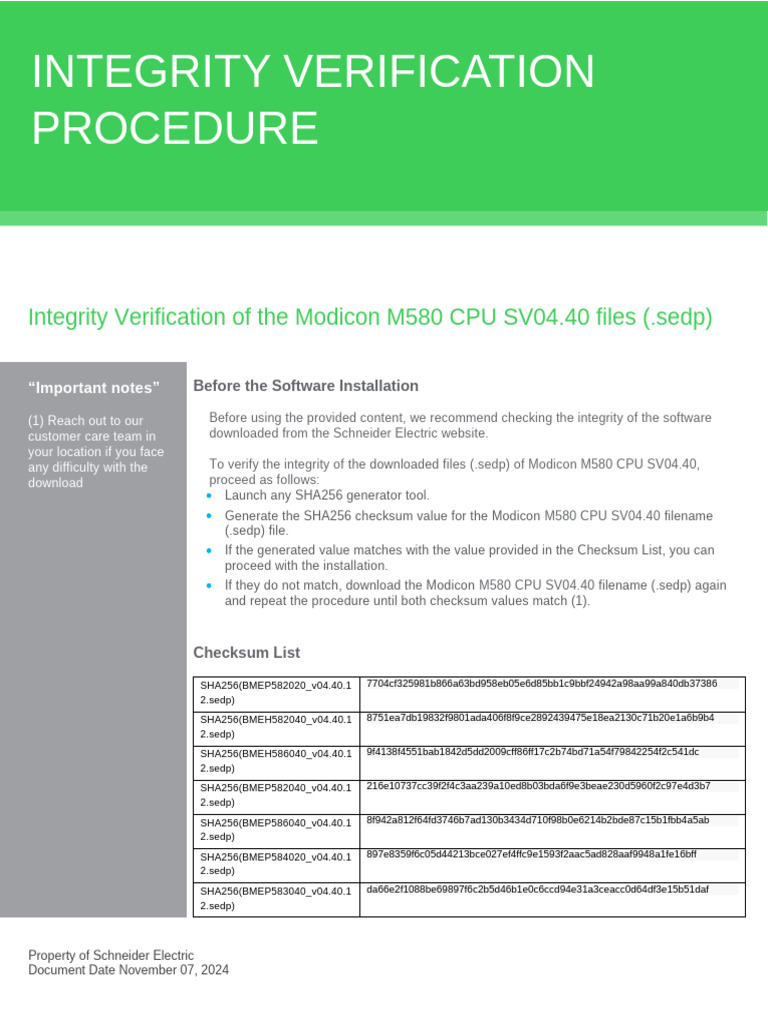 Modicon M580 CPU FW SV04.40 Integrity Verification Procedure | PDF ...