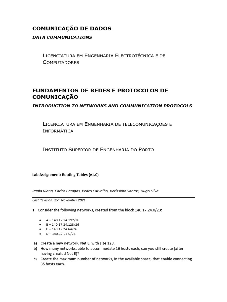 CDADO FRCOM Guiao5 RoutingTables v1.0 2021 | PDF | Routing | Networking ...