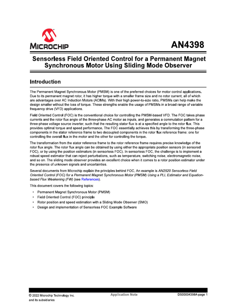 Sensorless Field Oriented Control for a PMSM using SMO | PDF ...