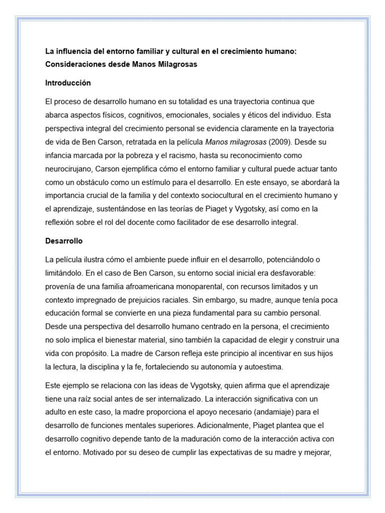 La Influencia Del Entorno Familiar y Cultural en El Crecimiento Humano ...