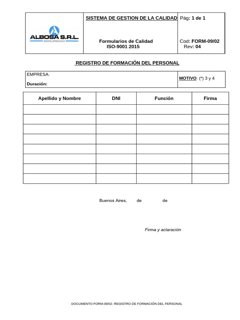 FORM-0902 Registro Formacion Personal | PDF