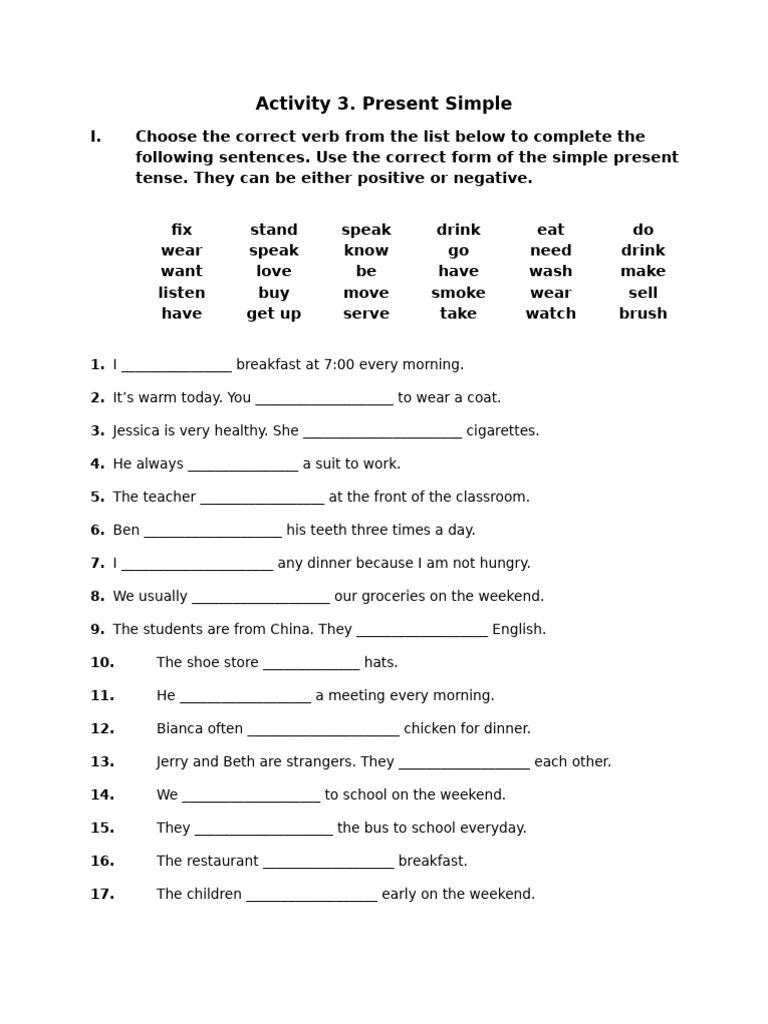Simple Present Worksheet | PDF