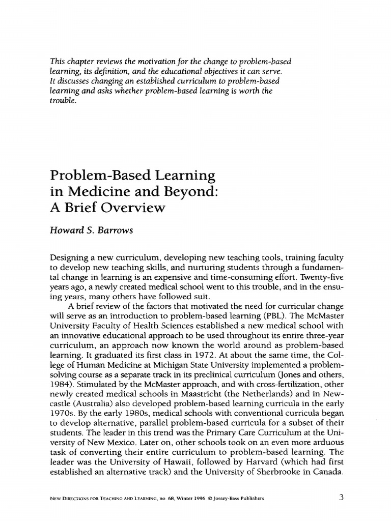 Barrows - Problem Based Learning in Medicine and Beyond A Brief ...