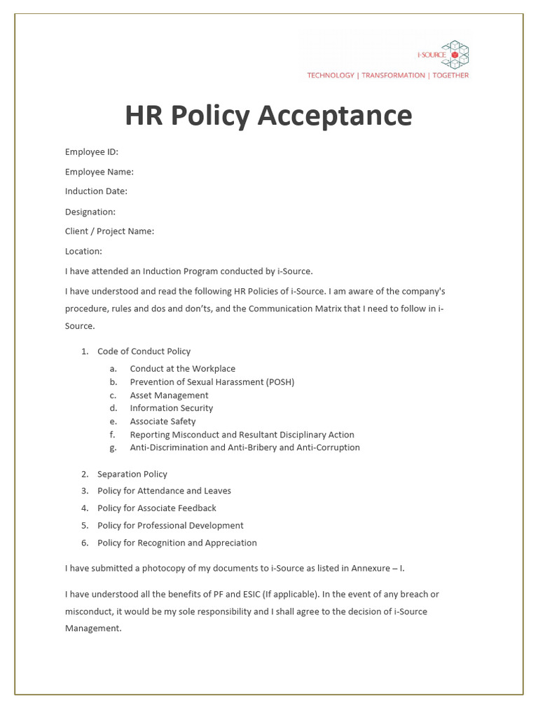 ISPL - Letter - HR Acceptance - Employee (NEW) | PDF