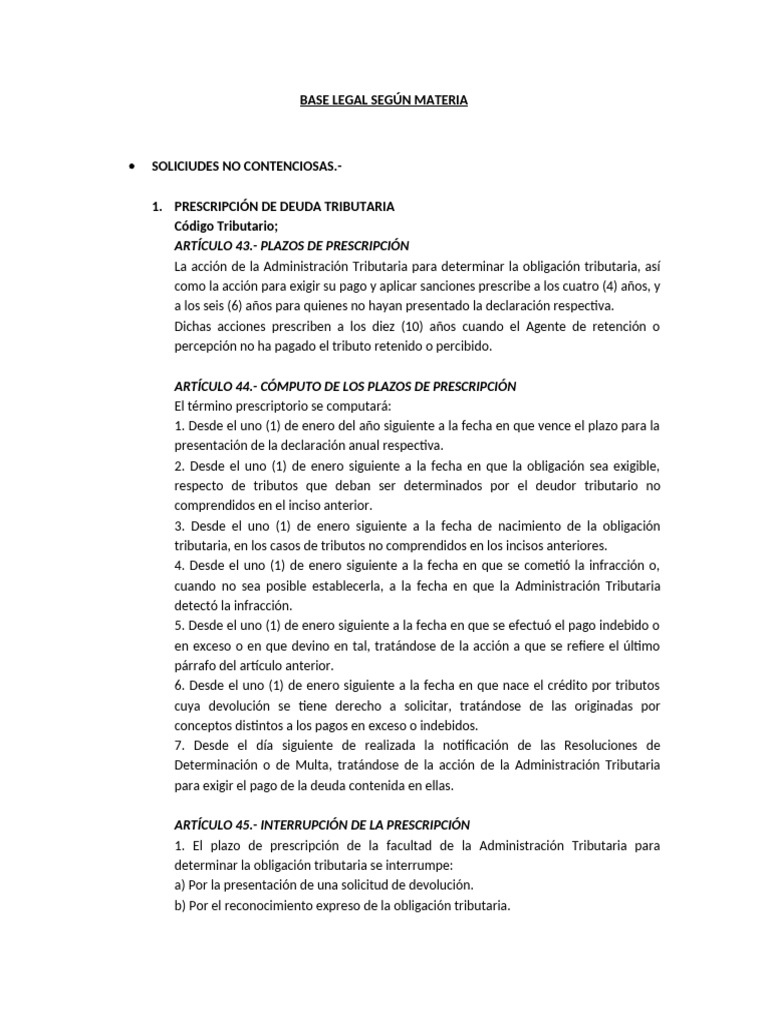 Base Legal Según Materia-Procedimientos Del Satt | PDF | Estatuto de ...